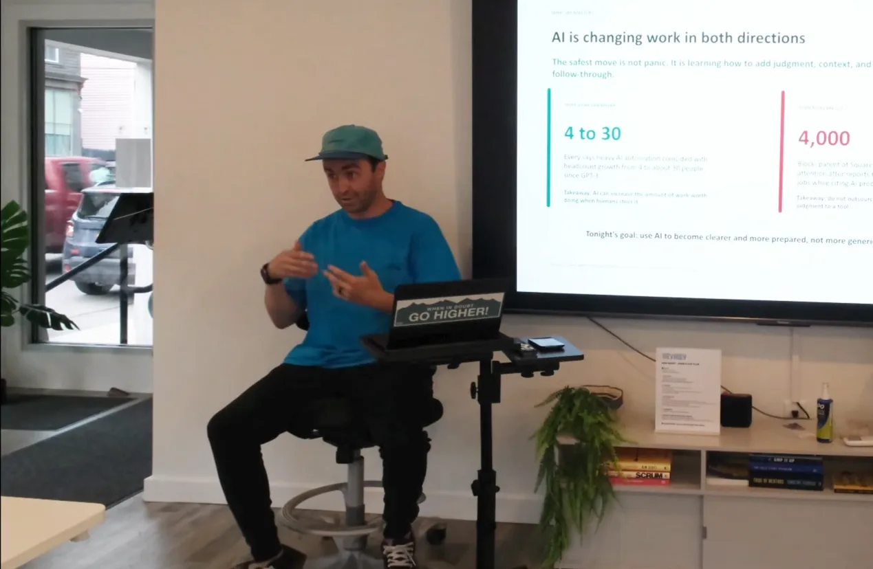 A career and AI workshop in The Valley Hub meeting space