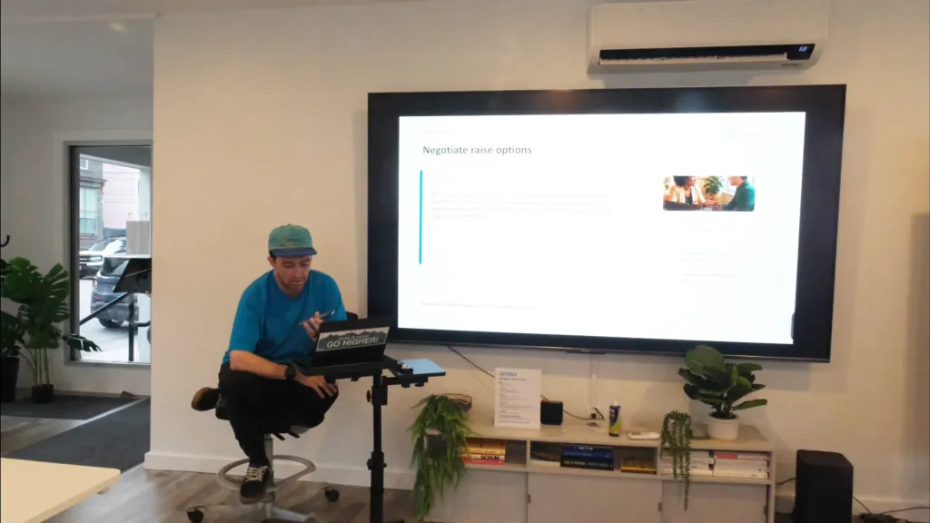 Andrew Flynn presenting job-search examples during the AI career workshop