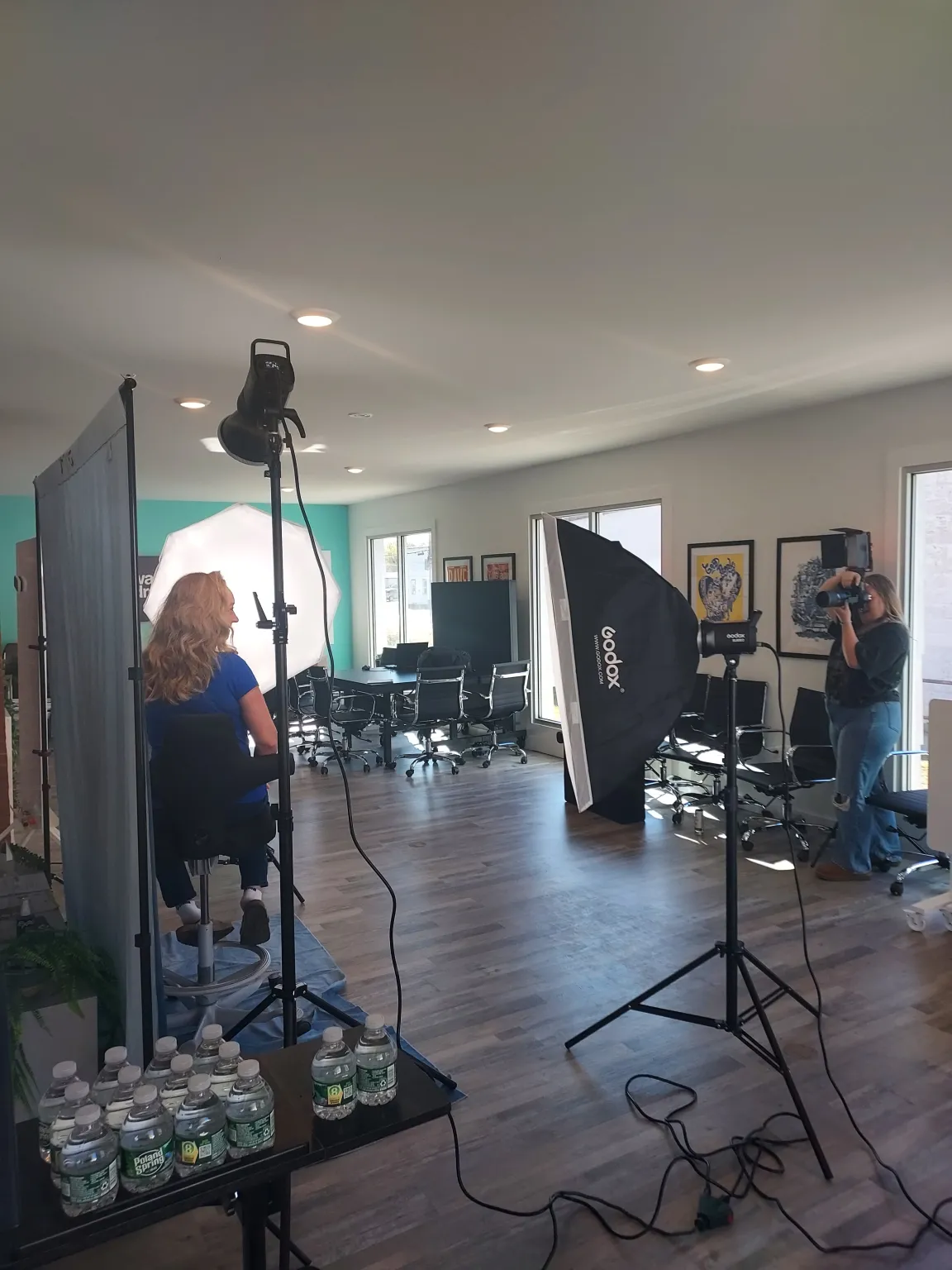 Photo studio lighting set up for free headshots at The Valley Hub