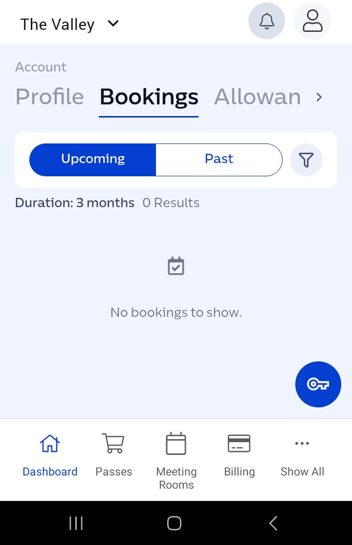 The Valley app dashboard with the digital key control