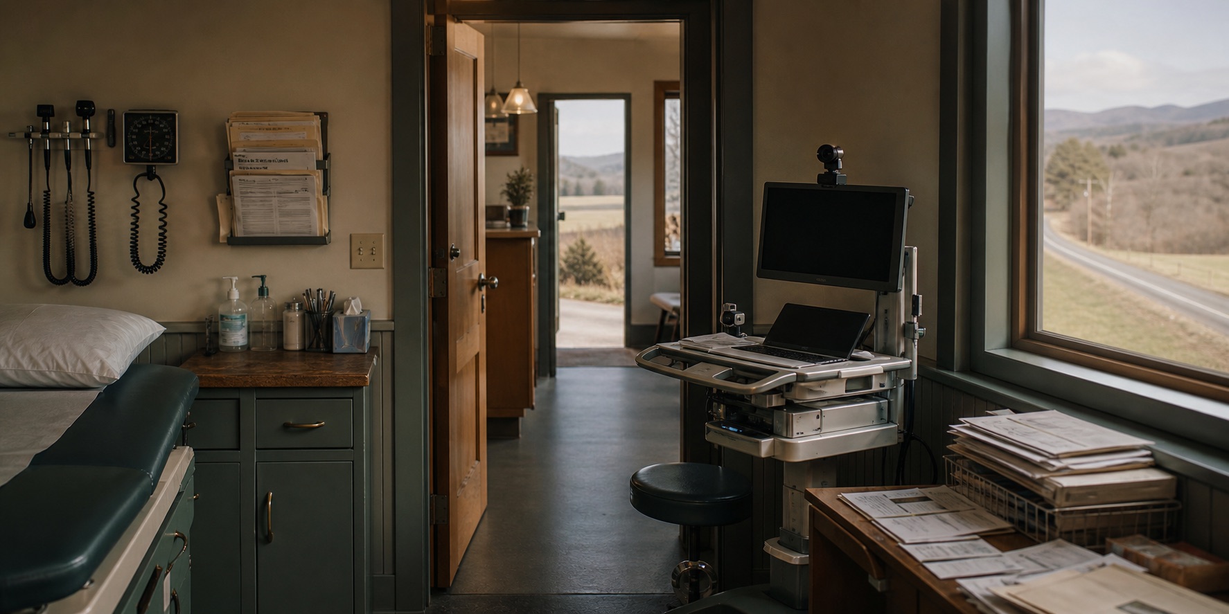 A rural remote health care scene with local clinical support